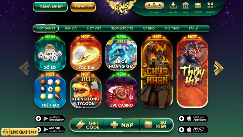 Thiên đường slot games tại cổng game bài King Fun